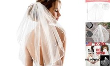 Short Veil, Pearl Bridal Veil with Comb, Bride to Be Veil for Bachelorette