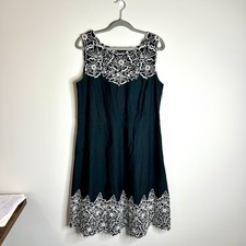 Talbots Black White Embroidered Fit & Flare A-Line Dress Party Lightweight Sz 16
