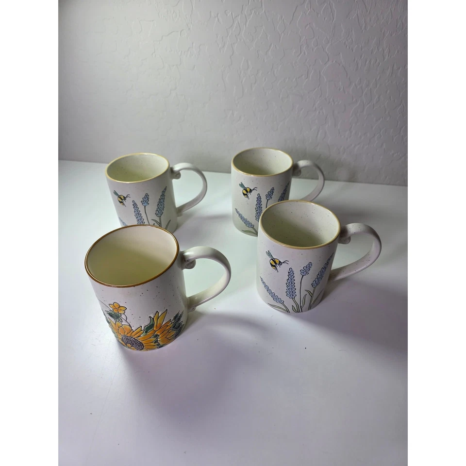 SPECTRUM DESIGNZ Yellow Sunflower + Lavender Flower Garden Bee Mugs Set of 4 - Image 2 of 4