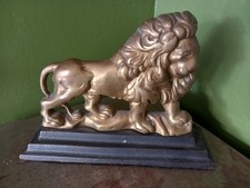 Vintage Brass Georgian Hearth Lion On A Plinth.