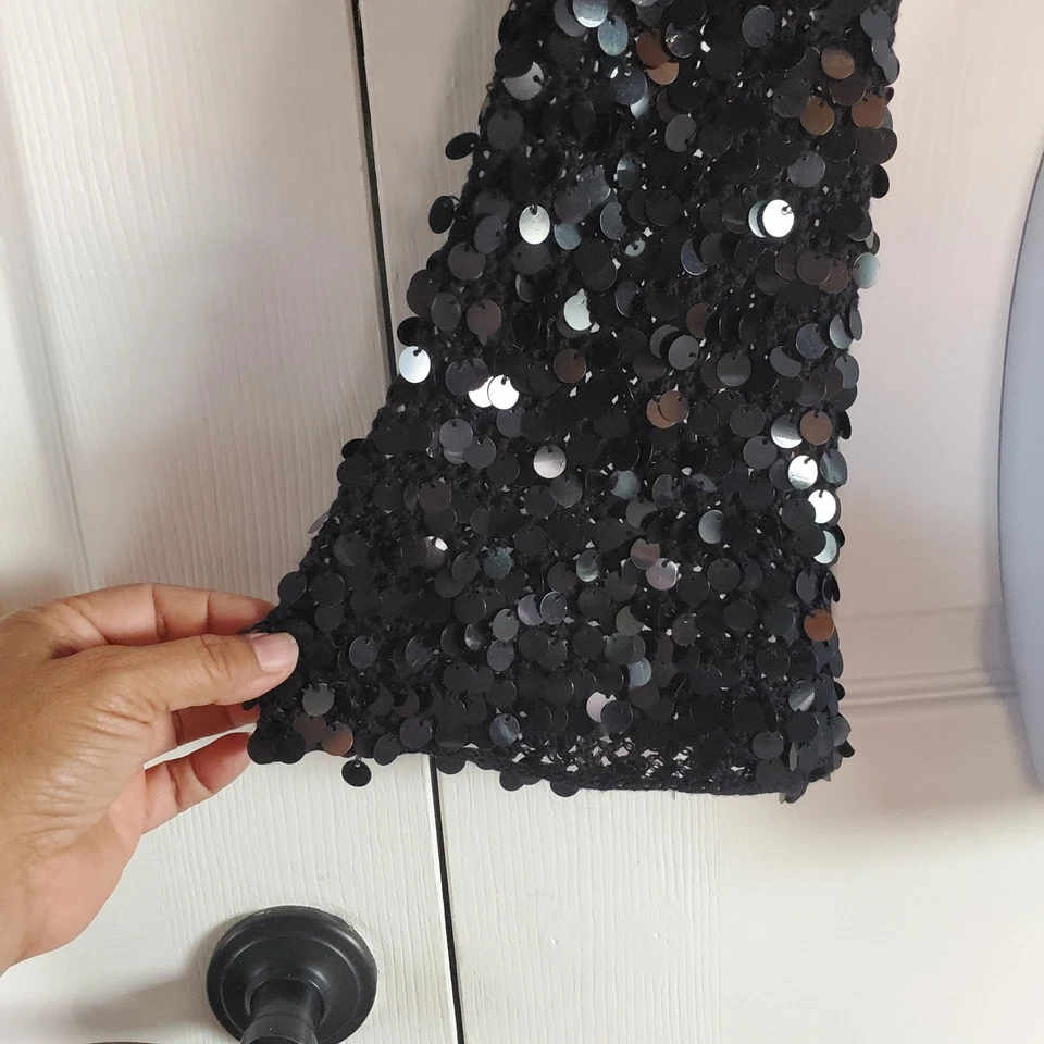 Bolero Cejón Lentejuelas Encogerse de hombros Corto Mangas Campana Largas Talla Abierta Mediana Grande Negro Foto 4 de 4