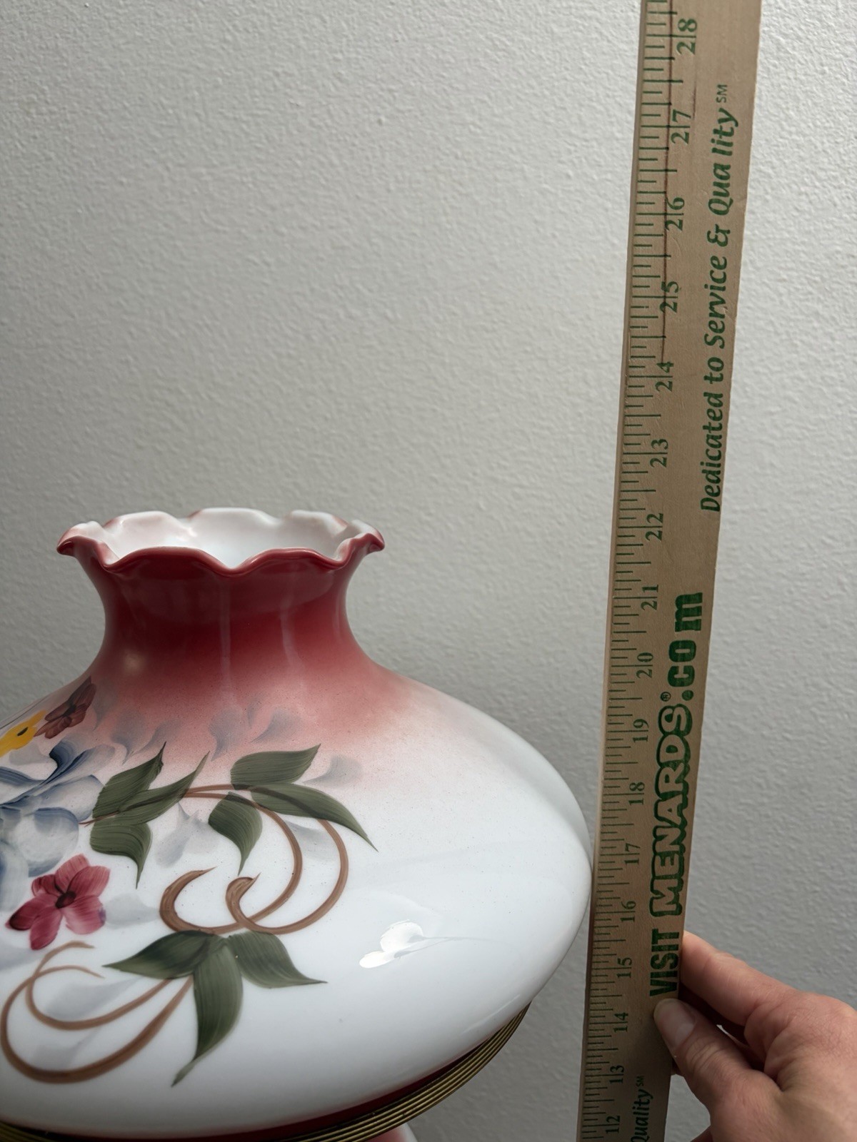 Painted Red Roses Hurricane Lamp Vintage Hand Painted Pink Rose Floral Parlor Lamp GWTW ...