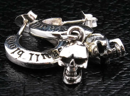 BIKER SKULL 925 STERLING SILVER GOTHIC DANGLE EARRINGS MENS STUDS PUNK STEAMPUNK