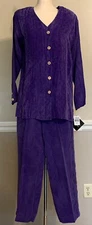VTG Laura Kieffer For Susan Borrows Rayon PURPLE TOP SM & PANTS M Match Set NOS