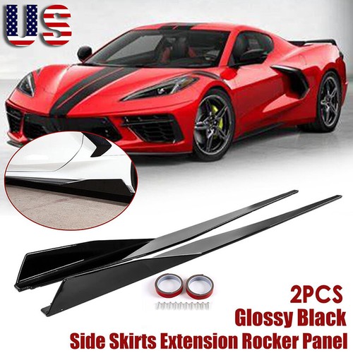 Gloss Black For 2020-2023 Corvette C8 2D Side Skirts Extension Lip Rocker Panel