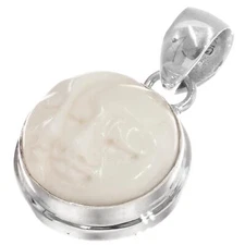 925 Silver Hand Carving Moon Sun Goddess Bison Bone Sterling Pendant, 1"