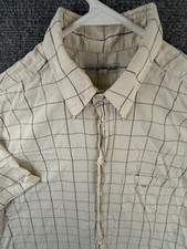 Emporio Armani Beige Blue Check Button Up Shirt Short Sleeve Cotton Size 41 16 