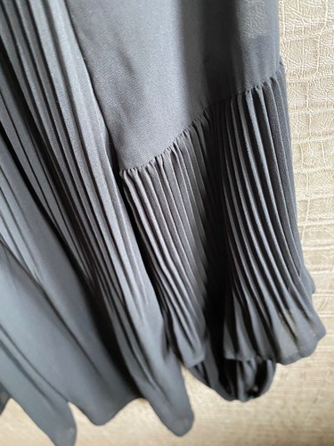 River island blouse swing pleated plisse long sleeve frill chiffon black uk 12 - Picture 15 of 24