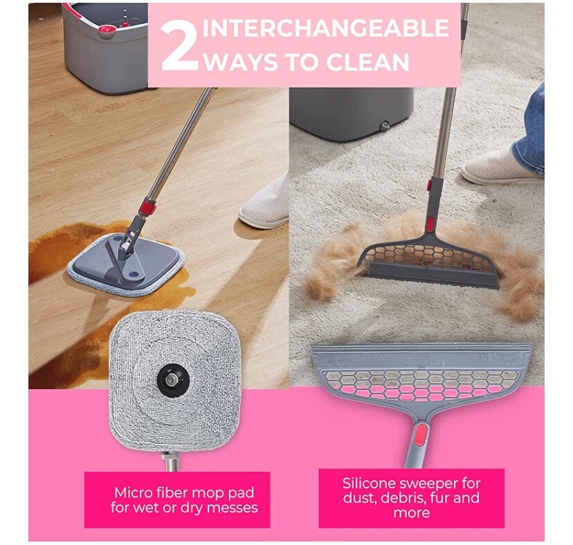 True & Tidy TrueClean Spin Mop & Bucket System with Silicone Sweeper