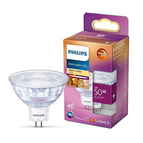 Philips LED Faretto Equivalente a 50W, Attacco GU5.3, Luce Bianca Calda, Dimmera
