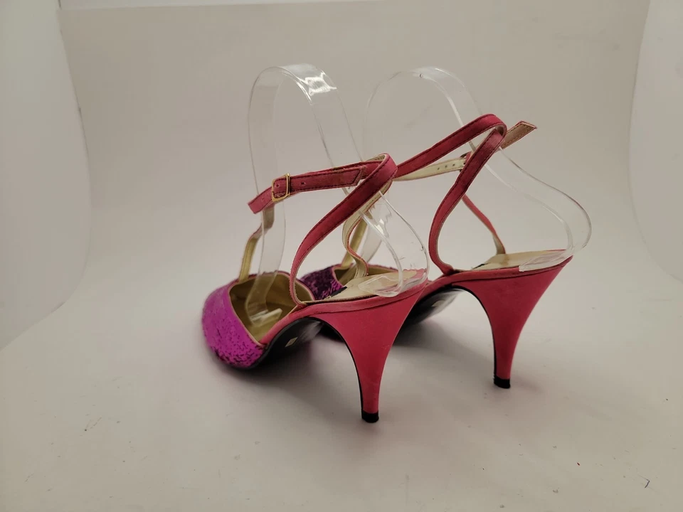 Винтажный бижутерия! Пурпурный блестками с ремешками острый слинга назад каблуки размер 8 М - Изображение 4 из 4