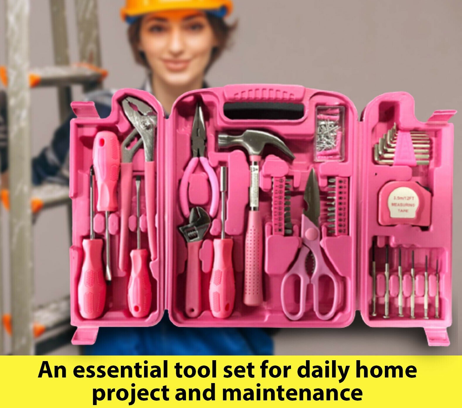 45 Piece Hardware DIY Tool Set and Kit Pink Lady Tool Her