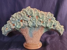 Vintage Royal Haeger Art Pottery Pink Blue Flower Basket 13.5" Wide Fan Vase USA