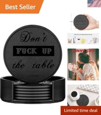 Set of 6 Modern Leather Coasters with Holder - Stylish Housewarming Gift