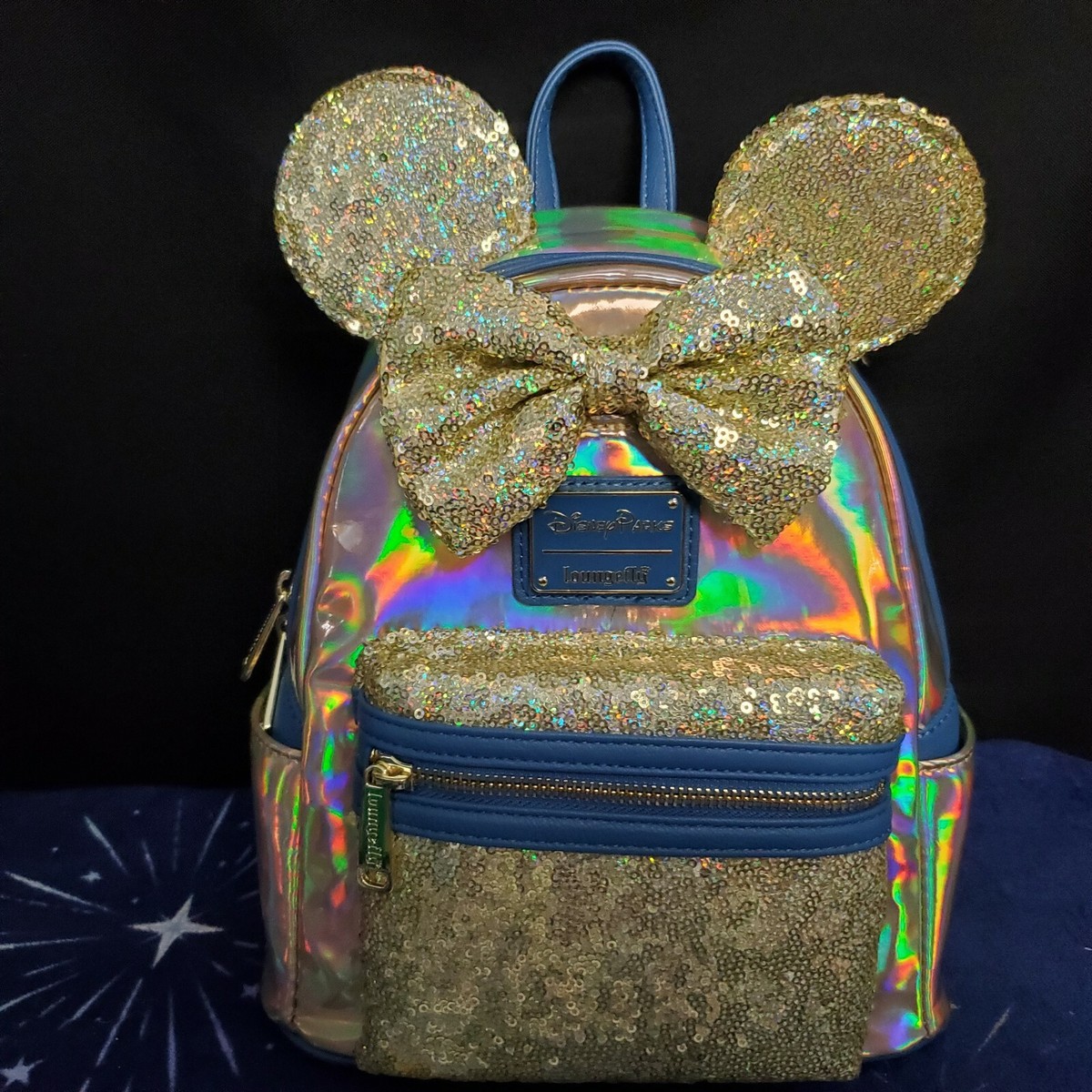 Disney Loungefly 50th Anniversary Minnie Gold Navy Iridescent