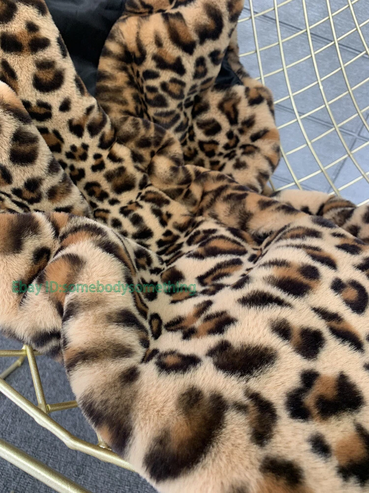 Womens Faux Fur Leopard Print Mid Length Vest Warm Soft
