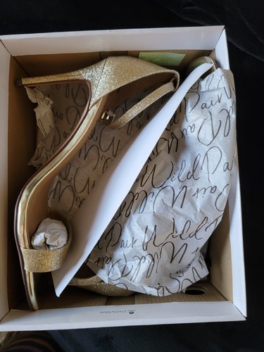 Women's Size 12 Wild Pair BETHIE2 Gold Glitter Ankle Strap Open Toe High Heels - Picture 8 of 10