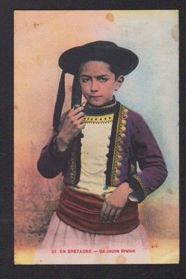 SOUVENIR OF BRITTANY / YOUNG BRETON smoking the pipe in 1928