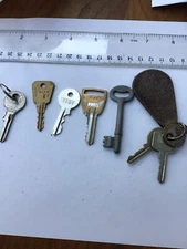 Vintage lot Of 8 Assorted Old Keys  A Leather Key Fob Union Squire Neman Gem