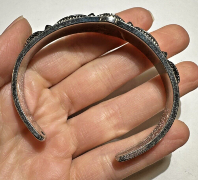 Bracelet Manchette Vintage En Argent Et Coquille D'abalone (nacre) - Occasion
