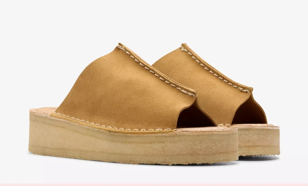 Clarks Original WEDGE SLIDE MID TAN SUEDE Slip On Sandals D Eu - Main Image