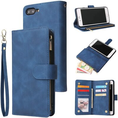 For iPhone 7 Plus/8 Plus Wallet Case PU Leather Magnetic Clasp Card Holder Slots