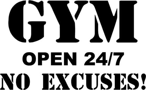 Gym open 24/7 No Excuses!- vinyl wall decal motivational workout decor - Picture 1 of 4