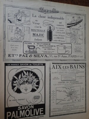 PAZ & SILVA MAJIC + AIX LES BATHS + PALMOLIVE Reklame Papier ILLUSTRATION 1920