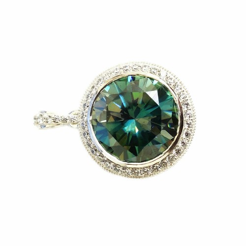 20 Ct. Lab Created Round Blue Diamond Pendant In 925 Sterling Silver Certified - Picture 2 of 5