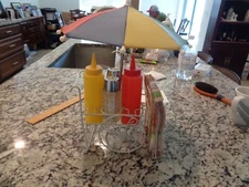 Vintage  1980's Condiment Cart Caddy W/ Umbrella Ketchup & Mustard
