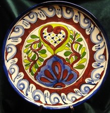 TALAVERA "Q" MEXICO FLORAL 12" Colorful Hand Painted PLATE Heavy Ceramic #3of5