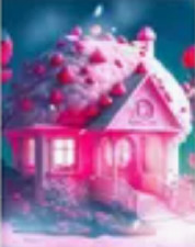 Diamond Painting Set 30 x 40 H&auml;uschen Fantasy pink Feen Romantik runde Diamanten