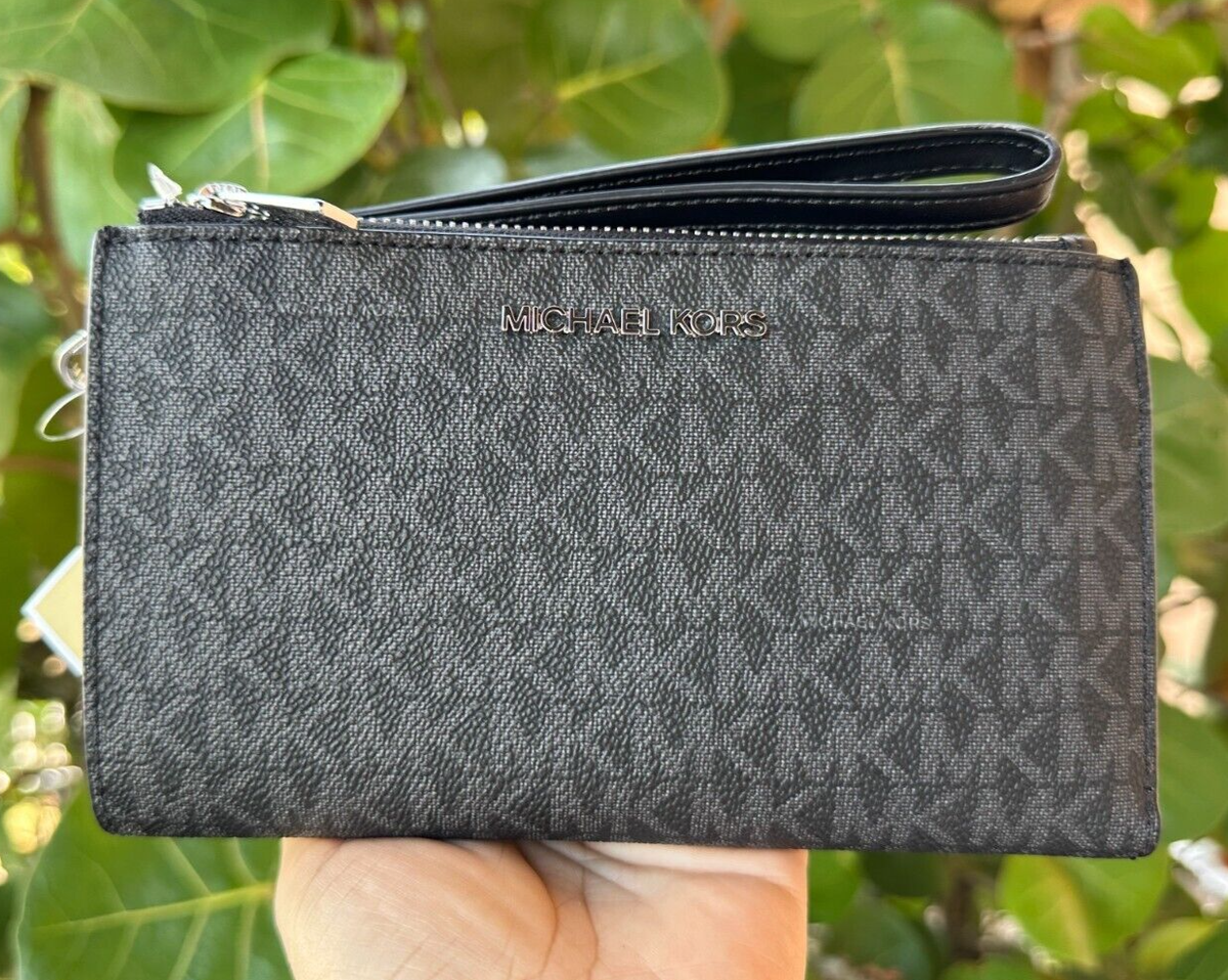 Michael Kors Jet Set Travel Large Double Zip Phone Wallet MK Black