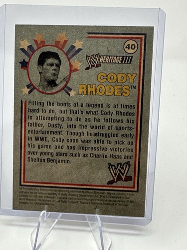 2007 & 2008 Topps Heritage III & Chrome #40 CODY RHODES WWE Rookie Cards (2) - Picture 6 of 6