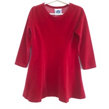 Cotton Resources Skater Dress Girls Sz 4 4T Red Velour Long Sleeves EUC