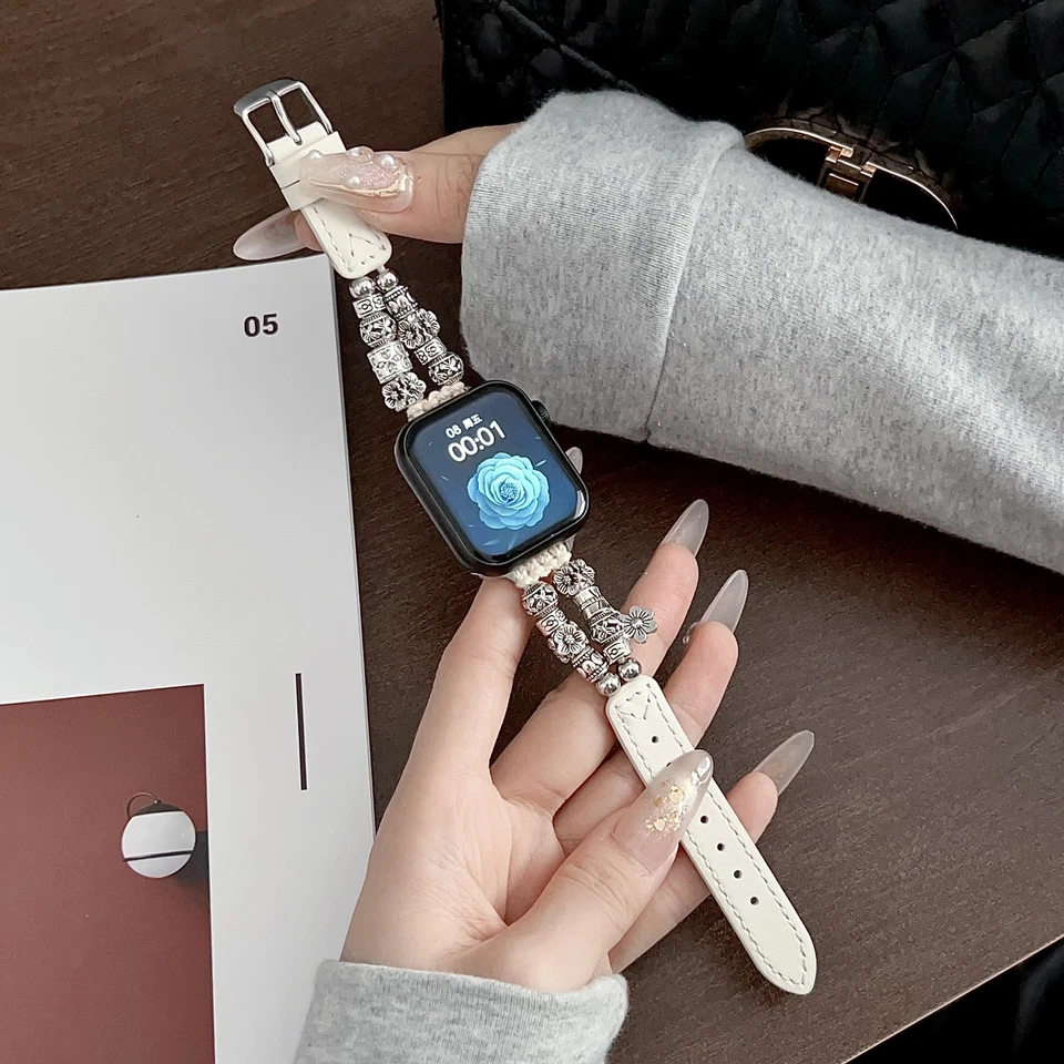 Pulseira de couro prata vintage para Apple Watch Series SE 10 9 8 7 6 5 4 3 1 Ultra - Imagem 4 de 4