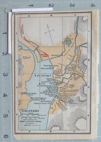 1914 JAPAN JAPANESE MAP NAGASAKI RAILROADS TELEGRAPH OFFICE DOCKYARD THEATRE