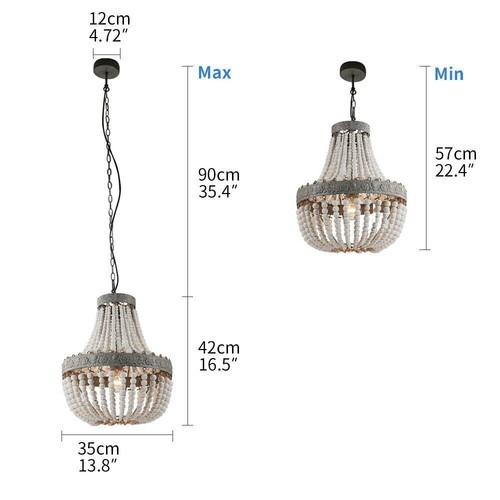 Rustic Wood Beads Chandelier 1 Light Pendant Lamp Lighting Ceiling Light Fixture - Picture 2 of 9