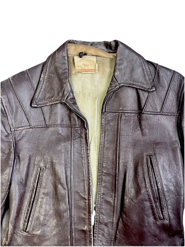 Chaqueta De Colección 1930s 1940s Sportclad Pony Piel de Caballo Aviador Motocicleta Marrón Trabajo Foto 3 de 4
