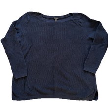 Talbots Navy Blue Cotton Blend Waffle Knit Pullover Sweater Women's L