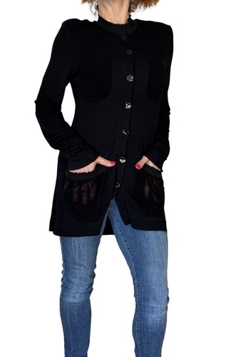 Jean Paul Gaultier, Fuzzi Vintage Jean Paul Gaultier Nero Nylon Cardigan Maglione Giacca Tasche M