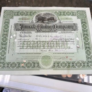 Ahmeek Copper Mining Company Stock Certificate Keweenaw Michigan