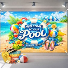 BlissYard Pool Party Decorations Banner 71 x 43 Inch Welcome to Our Pool Back...
