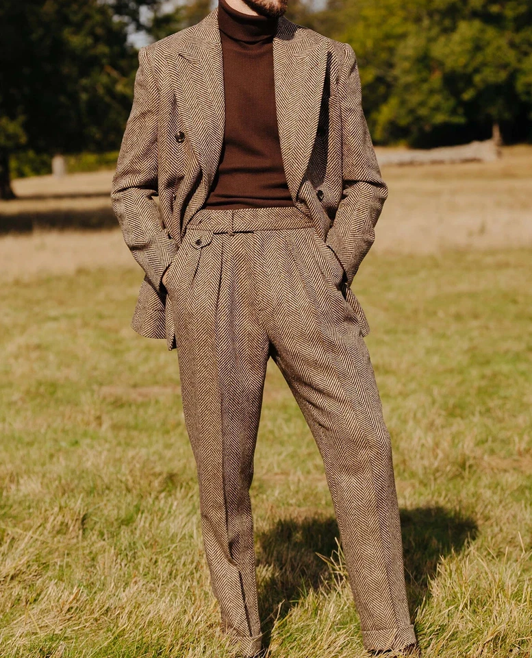 Trajes de hombre de negocios espiga ajuste regular formal solapa pico doble pecho nuevos Foto 3 de 4