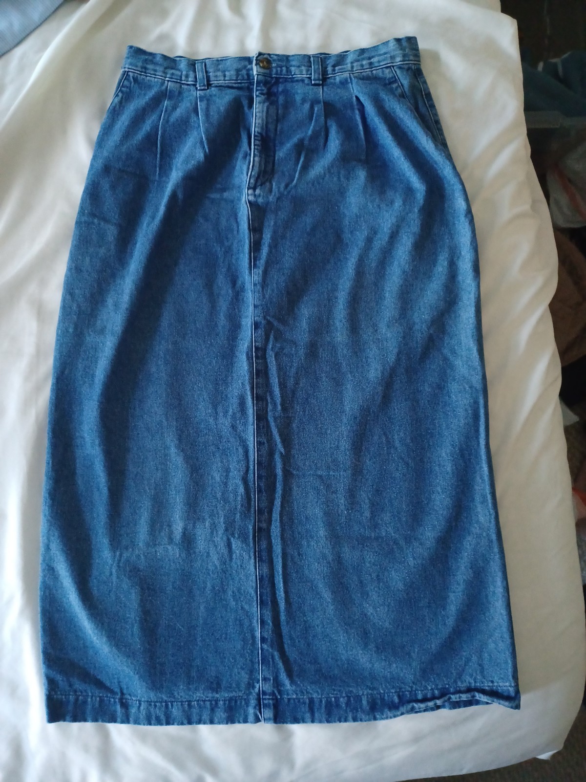 Vtg Lee Long Denim Jean Maxi Skirt 12 Med Back Slit Western Cowgirl Cottage