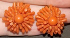 Vintage HOng Kong Coral Colored Plastic Bead Clip Earrings Costume Jewelry