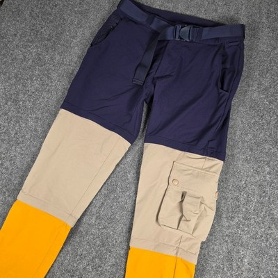 Outdoor Voices RecTrek Zip-Off Pants Womens Medium Navy Tan Yellow Colorblock