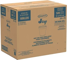 Dart 16MJ20 Foam Food Container 16 oz White Insulated EPS J-Cup 500/Case