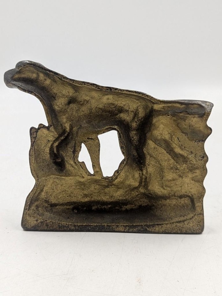 Vintage Cast Metal Pointer Hunting Bird Dog Doorstop Book End 5” W 4.75 ...