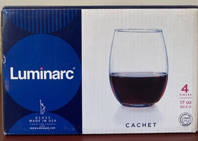 Luminarc Cachet 17 oz. Stemless Wine Glasses 4 PC Set Made in USA NIB